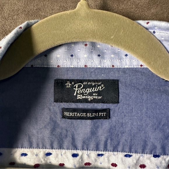 Original Penguin Heritage Slim Fit Button Down Light Blue Micro Dot 16.5/34-35 - Picture 8 of 14